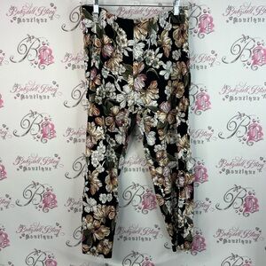 Laura pants flowers multicolor line work style green black pink Floral Bottoms